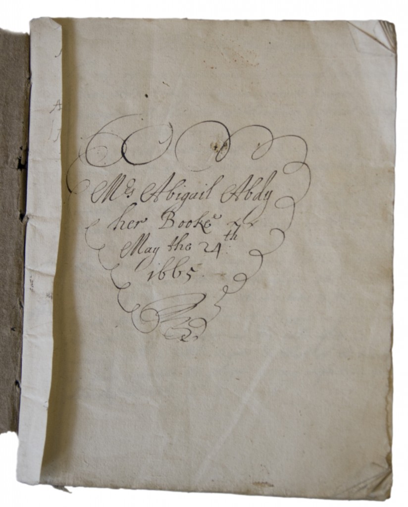 Title page of Abigail Abdy's book - reading 'Mrs Abigail Abdy her book May the 24th 1665'