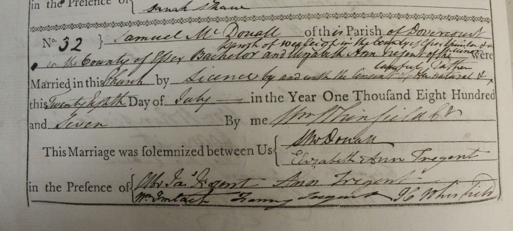 Record of Samuel and Elizabeth's marriage at All Saints church in Dovercourt (D/P 174/1/3)