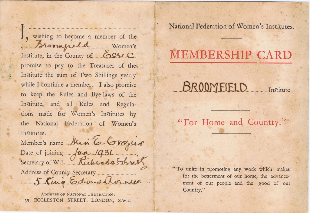Broomfield WI Membership Card Ethel Crozier 1931 1 crop