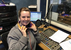 Presenter Alice Ryan in studio at Southend Hospital Radio