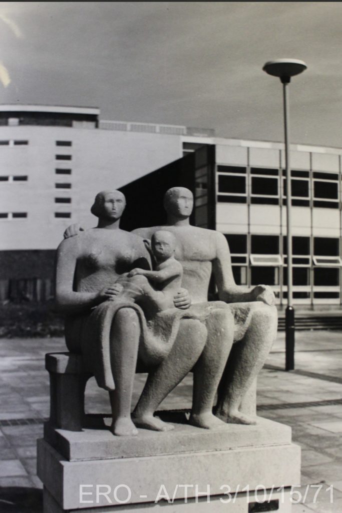 A/TH 3/10/15/71 - Photograph of "Family Group" by Henry Moore  in the Civic Square. Henk Snoek, 1972, Copyright Harlow Development Corporation 