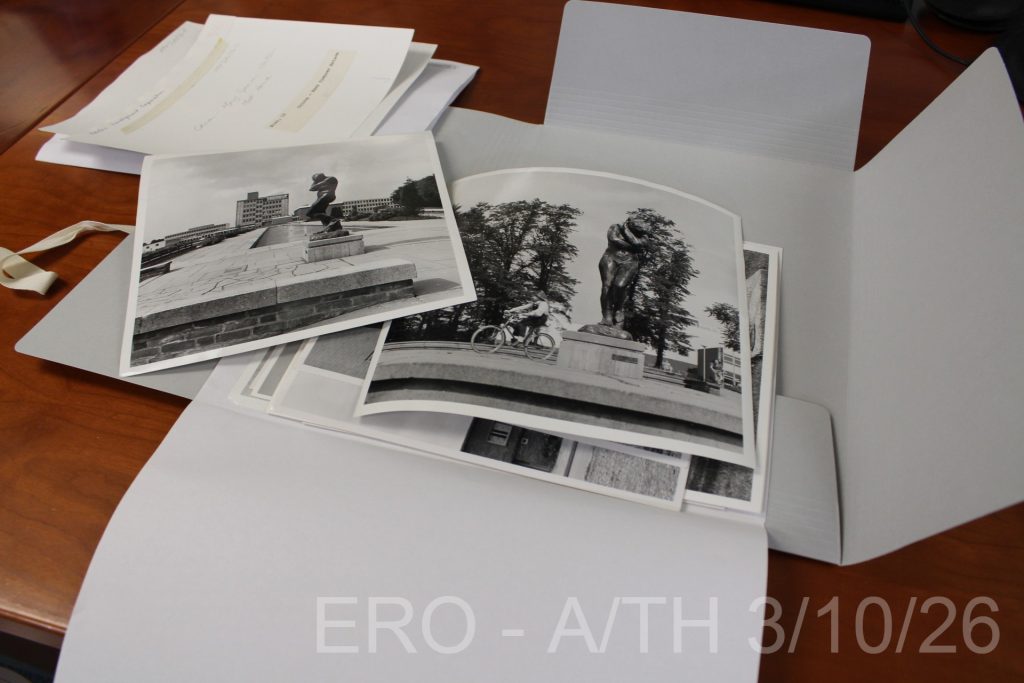 A/TH 3/10/26 - Folder of photographs, two photographs of "Eve" by Auguste Rodin are visible (A/TH 3/10/26/3 and  A/TH 3/10/26/4). Copyright Harlow Development Corporation. 