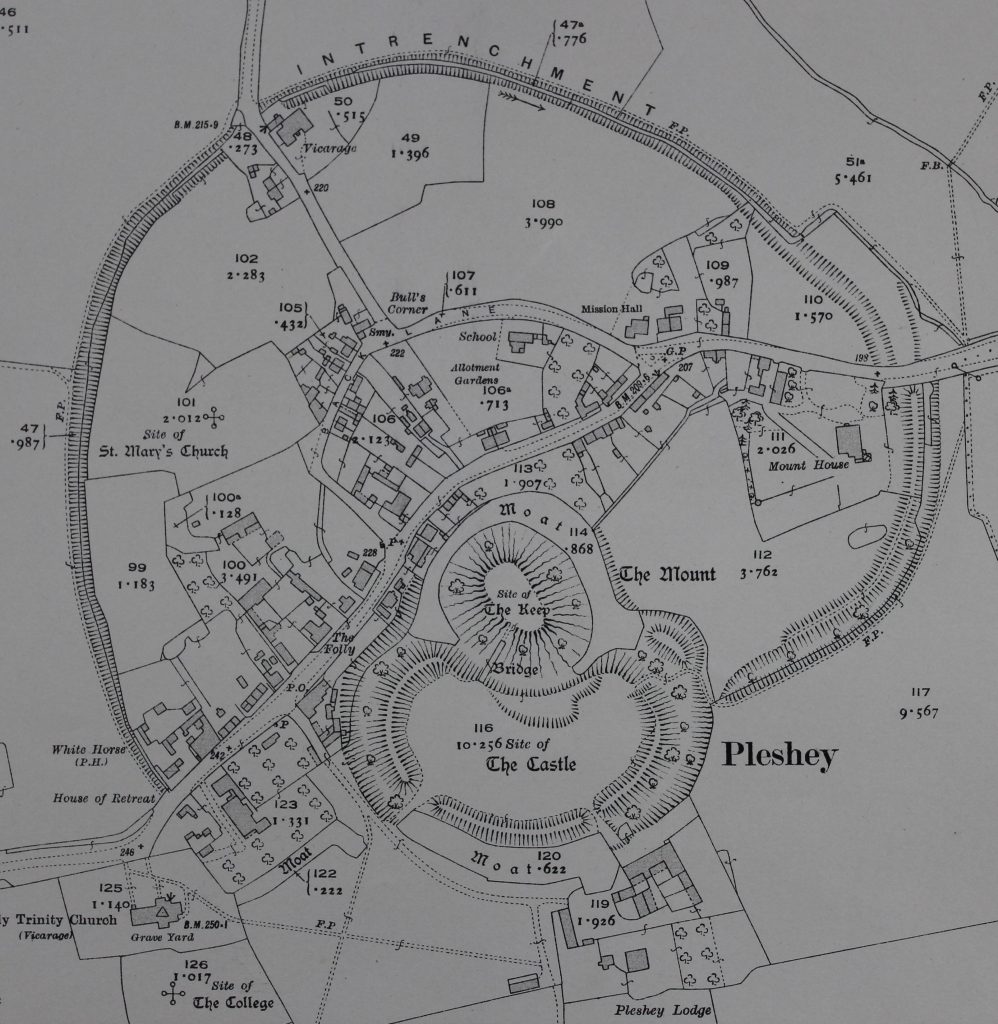 The village of pleshey shown on the New Series 25" Ordnance Survey Sheet 44/9 in 1919